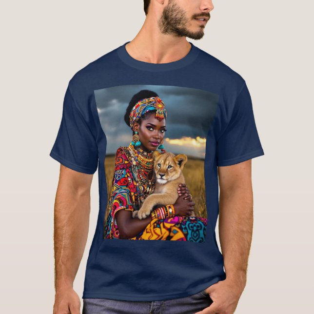 Fantasy Niedliche Afrikanerin Löwe T-Shirt (Vorderseite)