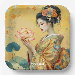 Fantasy Niedliche Blume Japanisches Mädchen Pappteller