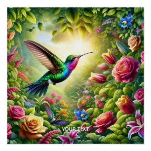 Fantasy Niedliche Blume Rainbow Hummingbird Poster