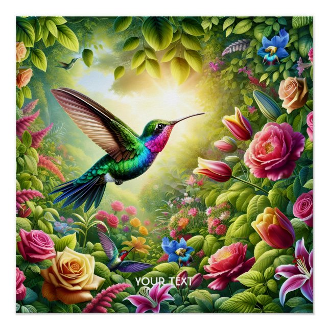 Fantasy Niedliche Blume Rainbow Hummingbird Poster (Vorderseite)