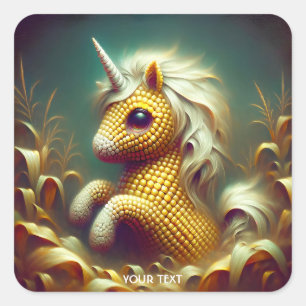 Fantasy Niedliche Einhorn aus Mais Quadratischer Aufkleber