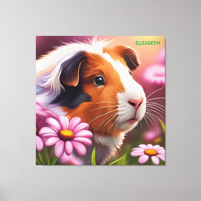 Fantasy Niedliche Guinea Schweinefleisch Blume Leinwanddruck (Vorderseite)