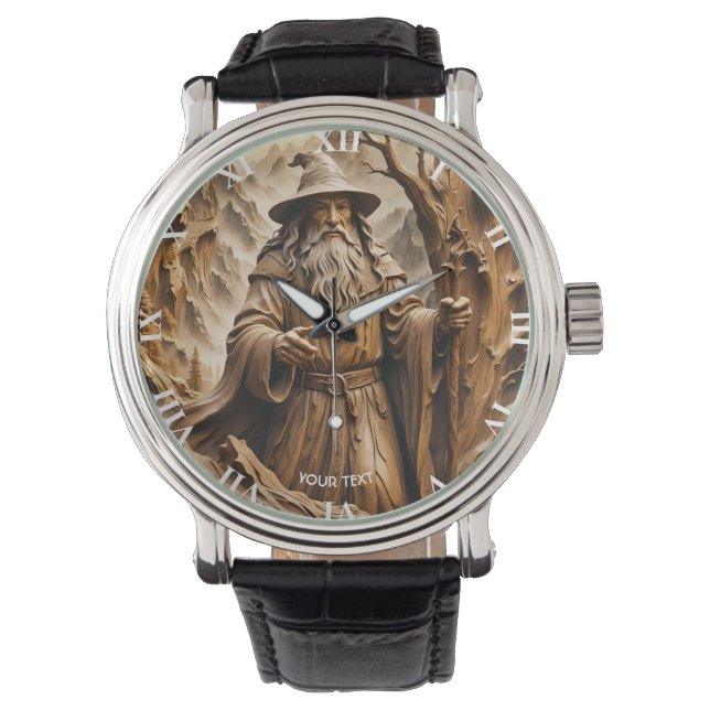 Fantasy Niedliche Holzschnitzmaschine Armbanduhr (Vorderseite)