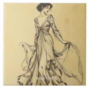 Fantasy Niedliche Lady Pencil Zeichnend Fliese
