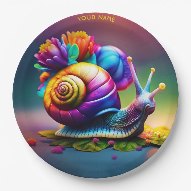 Fantasy Niedliche Schnecke mit Blume Pappteller (Vorderseite)