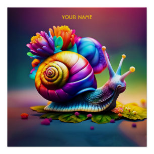 Fantasy Niedliche Schnecke mit Blume Poster