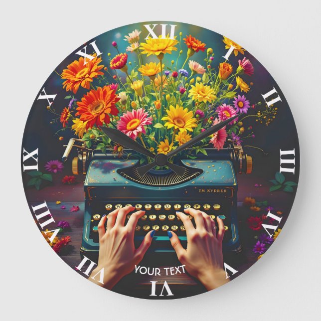 Fantasy Niedliche Schrift Blume Hands Große Wanduhr (Vorderseite)