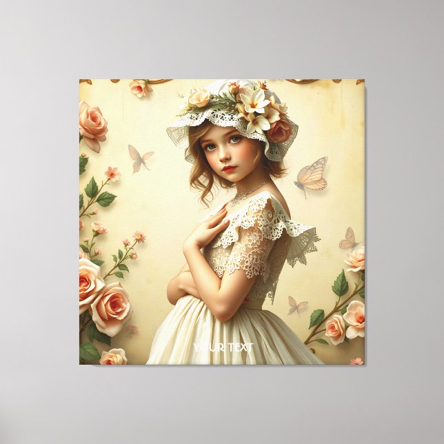 Fantasy Niedliche Viktorianische Girl-Blume Leinwanddruck (Vorderseite)