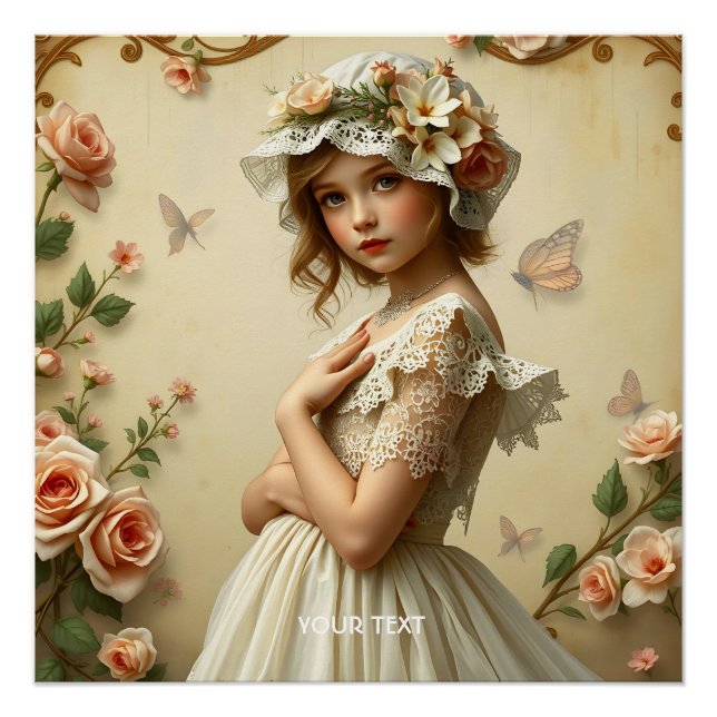 Fantasy Niedliche Viktorianische Girl-Blume Poster (Vorderseite)