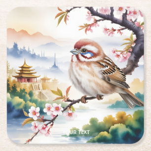 Fantasy Niedliches chinesisches Vogelblossom Rechteckiger Pappuntersetzer