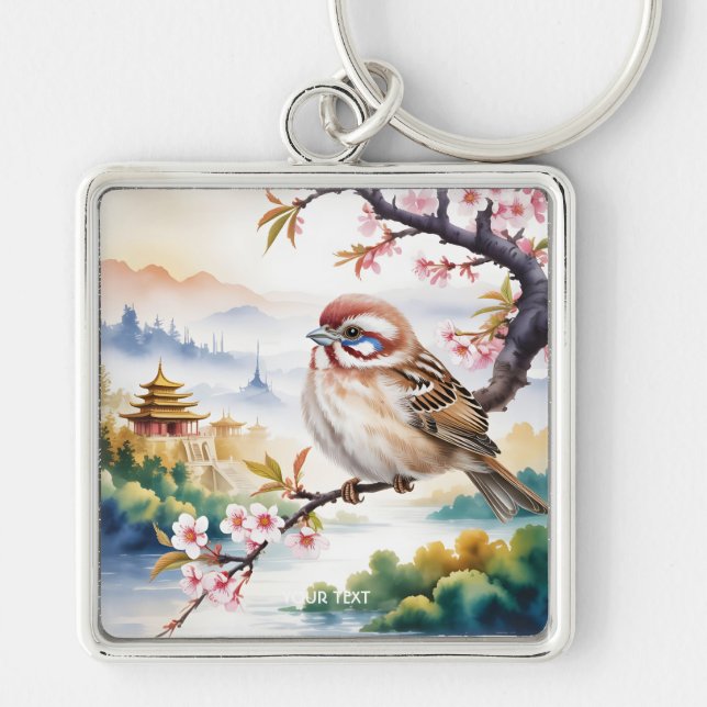 Fantasy Niedliches chinesisches Vogelblossom Schlüsselanhänger (Vorne)