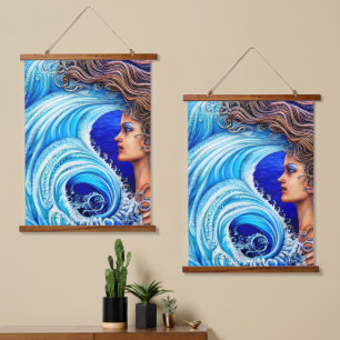 Fantasy Ocean Wave Goddess Artwork Wandteppich Mit Holzrahmen