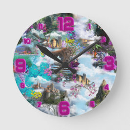 Fantasy Other worlds in the Clouds  Runde Wanduhr