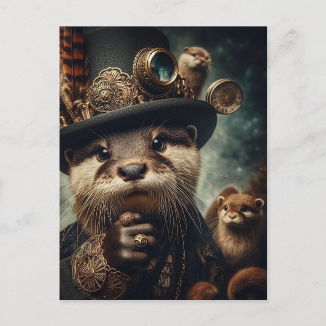 Fantasy Otter Steampunk Postkarte (Vorderseite)