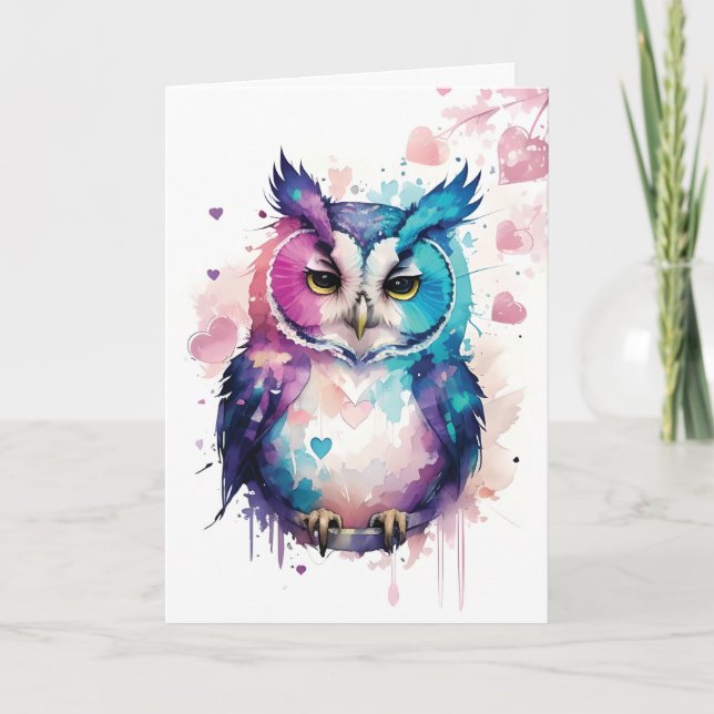 Fantasy Owl mit Herz Valentine Karte (Vorderseite)
