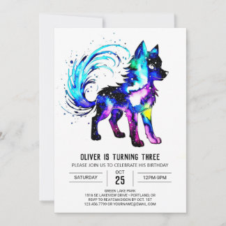 Fantasy Painted Wolf Digital Boy Geburtstag Einladung