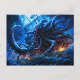 Fantasy Painting Kraken Attacking Ship at Sea Postkarte