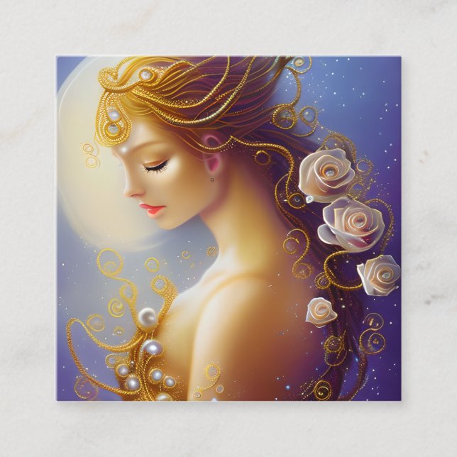 Fantasy Painting SciFi Exquisite Delicate Gold Int Quadratische Visitenkarte (Vorderseite)