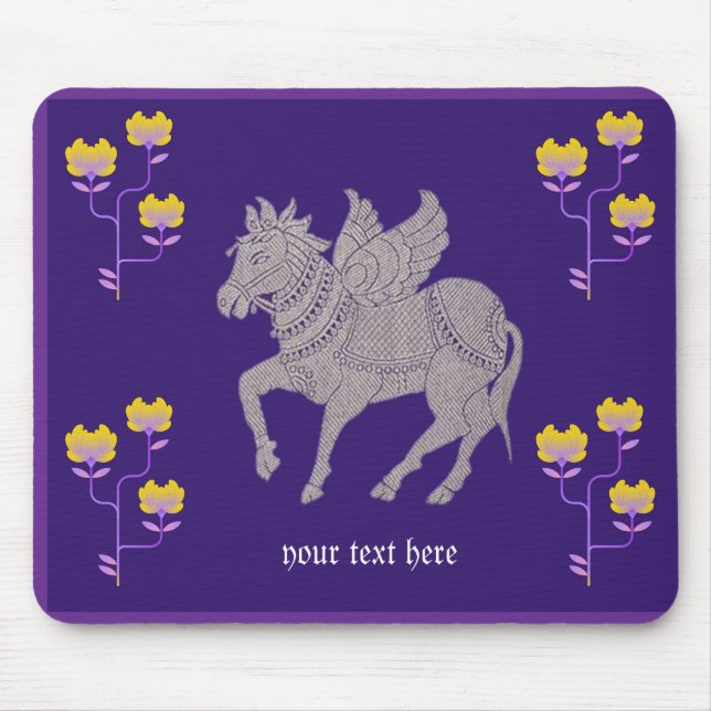 Fantasy-Pferd und Blume-Mousepad Mousepad (Vorne)