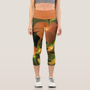 Fantasy-Pflanze Abstrakt Grünes Rost-Braun-Fraktal Capri Leggings