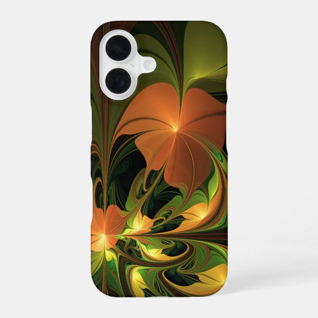 Fantasy-Pflanze Abstrakt Grünes Rost-Braun-Fraktal iPhone 16 Hülle (Rückseite)