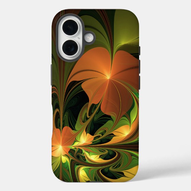 Fantasy-Pflanze Abstrakt Grünes Rost-Braun-Fraktal iPhone 16 Hülle (Rückseite)