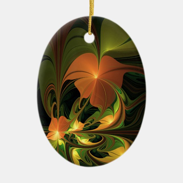 Fantasy-Pflanze Abstrakt Grünes Rost-Braun-Fraktal Keramik Ornament (Vorne)