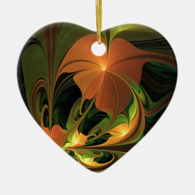 Fantasy-Pflanze Abstrakt Grünes Rost-Braun-Fraktal Keramik Ornament (Vorne)