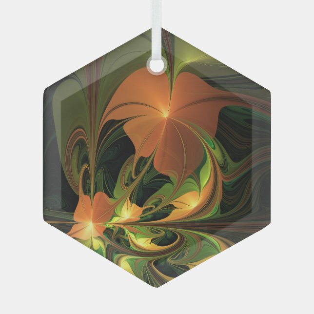 Fantasy-Pflanze Abstrakt Grünes Rost-Braun-Fraktal Ornament Aus Glas (Vorderseite)