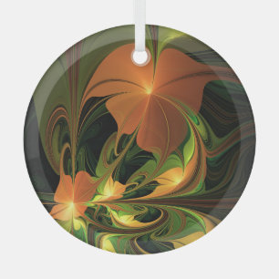 Fantasy-Pflanze Abstrakt Grünes Rost-Braun-Fraktal Ornament Aus Glas