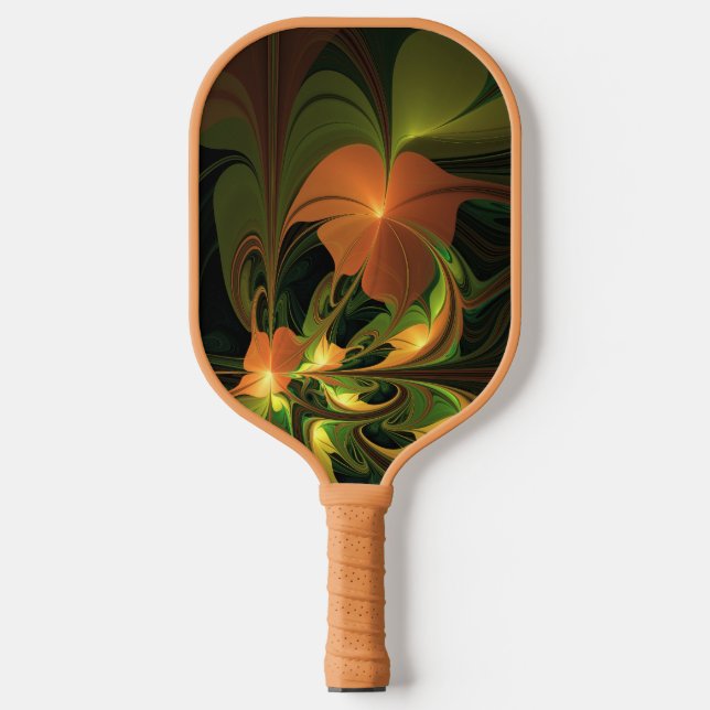 Fantasy-Pflanze Abstrakt Grünes Rost-Braun-Fraktal Pickleball Schläger (Vorderseite)