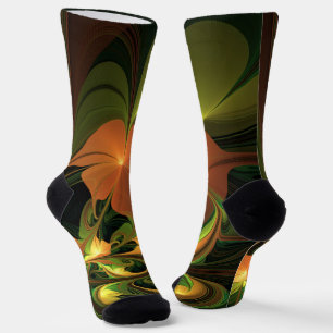 Fantasy-Pflanze Abstrakt Grünes Rost-Braun-Fraktal Socken