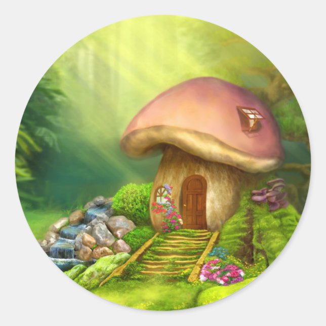 Fantasy-Pilzhaus Runder Aufkleber (Vorderseite)
