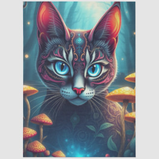Fantasy-Pilzwald Blauäugige Katze  Seidenpapier