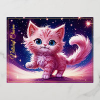 Fantasy pink flauschig kitten hellblaue Augen Kuns