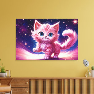 Fantasy pink flauschig kitten hellblaue Augen Kuns Leinwanddruck