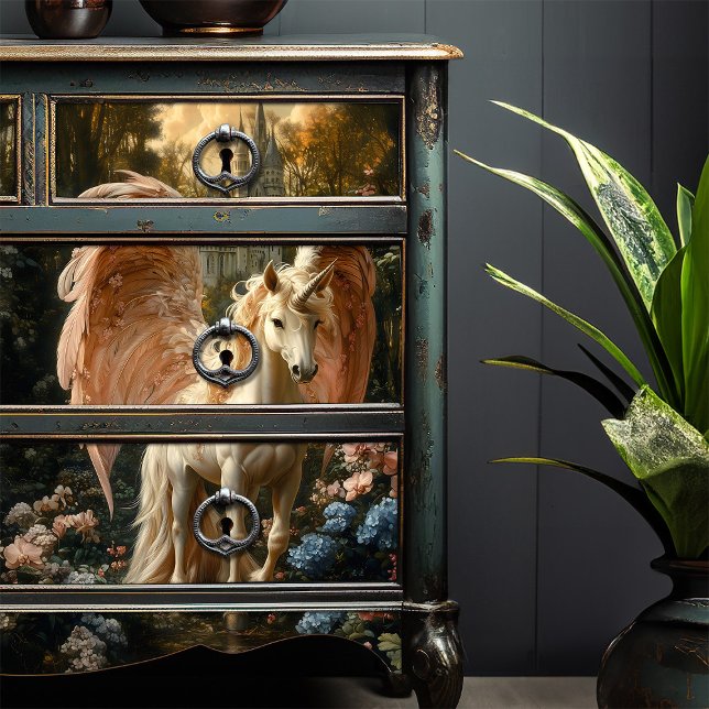 Fantasy Pink und Blauer Wald Einhorn Decoupage Seidenpapier (Von Creator hochgeladen)