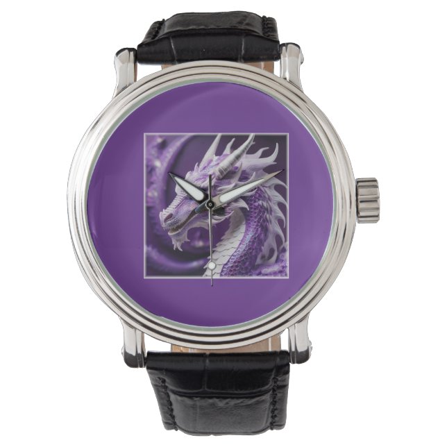 Fantasy-Portrait eines Lila und weißen Drachen Armbanduhr (Vorderseite)