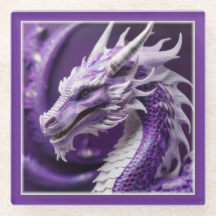 Fantasy-Portrait eines Lila und weißen Drachen Glasuntersetzer