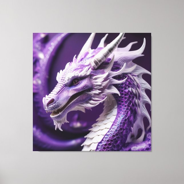 Fantasy-Portrait eines Lila und weißen Drachen Leinwanddruck (Vorderseite)