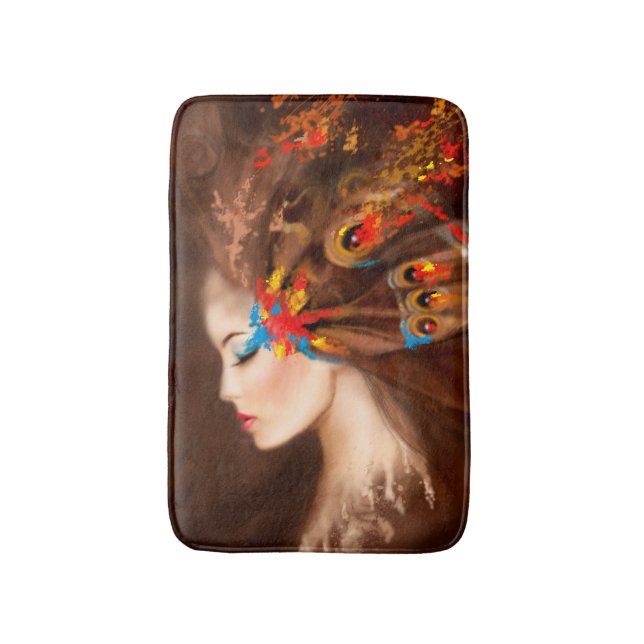 Fantasy Portrait Frau Schmetterling Bath Mat Badematte (Vorderseite Vertikal)