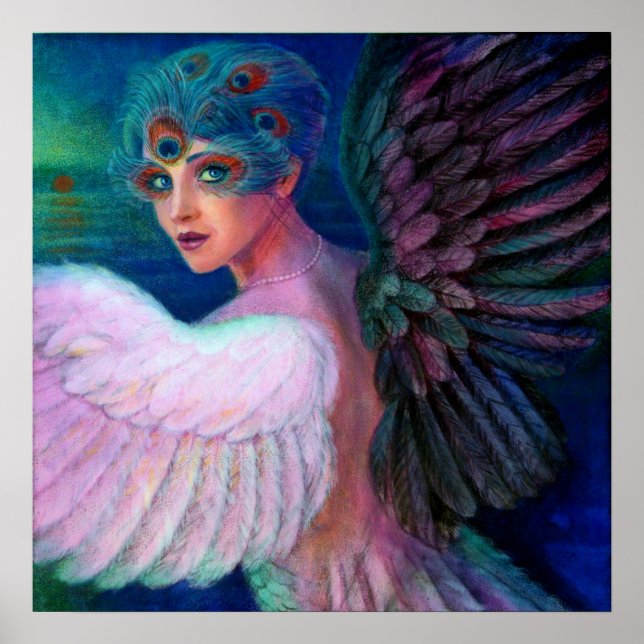 Fantasy Poster Peacock Feather Lady Art Dark Angel (Vorne)