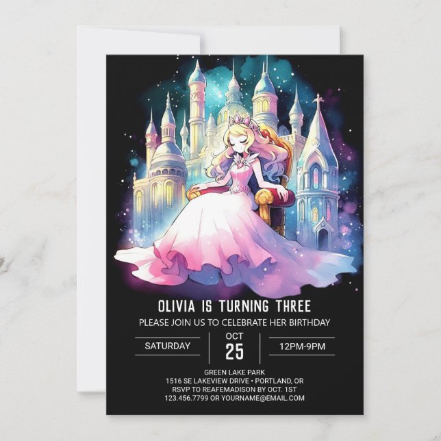 Fantasy Princess Birthday Einladung (Vorderseite)