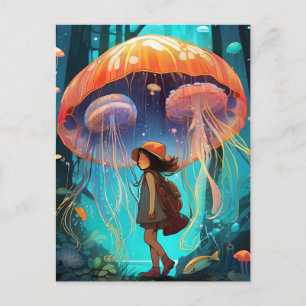 Fantasy Qualle Girl Walking under the Ocean Postkarte