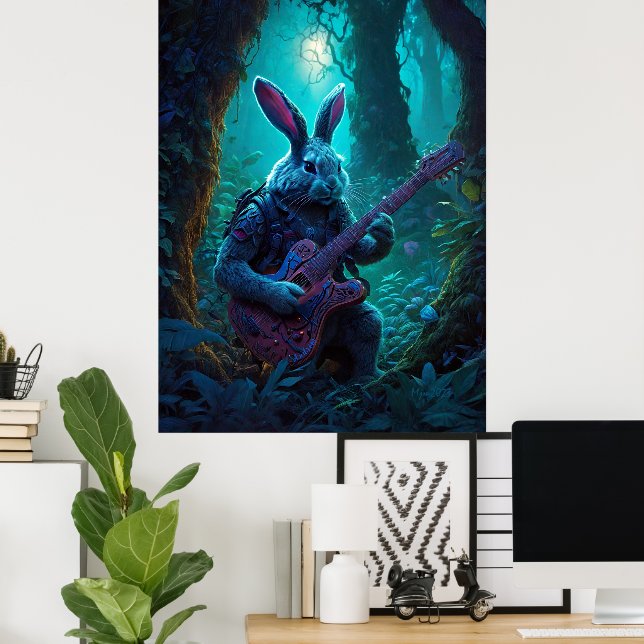 Fantasy Rabbit Gitarre spielen Poster (Heimbüro)