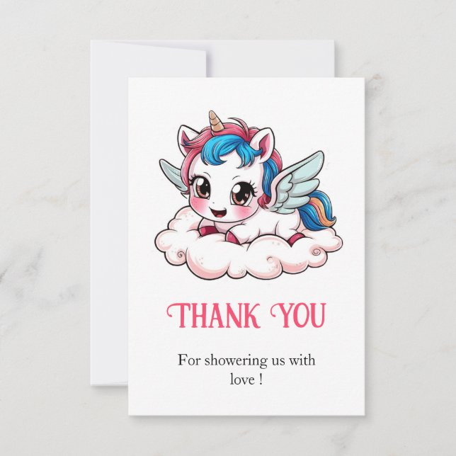 Fantasy Rainbow Unicorn Kinderdusche Dankeskarte (Vorderseite)