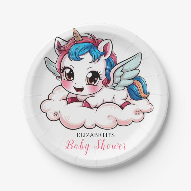 Fantasy Rainbow Unicorn Kinderdusche Pappteller (Vorderseite)