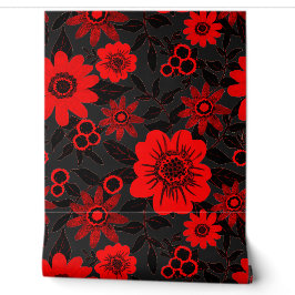 Fantasy Red and Black Dschungel Floral Tapete
