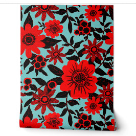 Fantasy Red and Blue Dschungel Floral Tapete