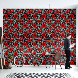 Fantasy Red and Blue Dschungel Floral Tapete